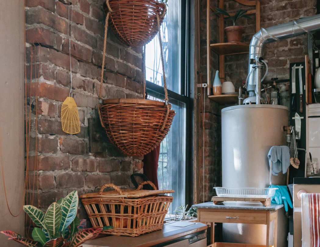 rustic boiler room with flue